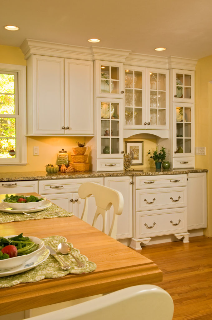 bright kitchen close up of glass pantry